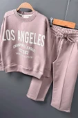 Kız Çocuk Üzeri New Los Angeles Detaylı Bilekleri Manşetli Bol Kesim Pudra Eşofman Takım thumbnail 6