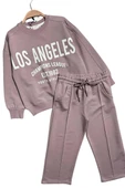 Kız Çocuk Üzeri New Los Angeles Detaylı Bilekleri Manşetli Bol Kesim Pudra Eşofman Takım thumbnail 7