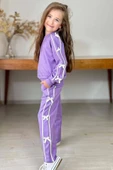 Kız Çocuk Kolları ve Gövdesi Fiyonk Şerit Detaylı Lila Eşofman Takım thumbnail 1