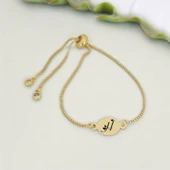 Harfe Özel 14 Ayar Altın Plakalı Oval Figürlü Altın Renkli Zincirli Hediye Bileklik-399 thumbnail 1