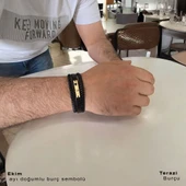 Burca Özel Taç Motifli Hakiki Siyah Derili 14 Ayar Altın Plakalı Hediye Bileklik-397 thumbnail 4