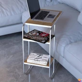 Modilayn C Yan Sehpa Dar Boy Tekerlekli Çalışma, Atıştırmalık, Yemek, Laptop Sehpası Meşe - 3