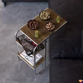 Modilayn C Yan Sehpa Dar Boy Tekerlekli Çalışma, Atıştırmalık, Yemek, Laptop Sehpası Ceviz - 1