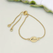 İsme Özel Oval Figürlü Altın Renkli Zincirli 14 Ayar Altın Plakalı Hediye Bileklik-399 thumbnail 1