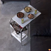 Modilayn C Yan Sehpa Dar Boy Tekerlekli Çalışma, Atıştırmalık, Yemek, Laptop Sehpası Beyaz - 1