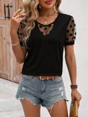 Kadın Puantiyeli Tül Kol Detay Sandy Kumaş Bluz thumbnail 1