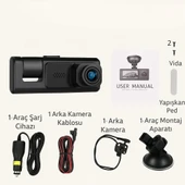 WiFi Destekli 3 Lensli Araç Kamerası  1080P Full HD Gece Görüşü, G Sensör, 360 Kayıt - 8