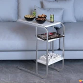 Modilayn C Yan Sehpa Dar Boy Tekerlekli Çalışma, Atıştırmalık, Yemek, Laptop Sehpası Beyaz - 5