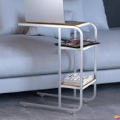 Modilayn C Yan Sehpa Dar Boy Tekerlekli Çalışma, Atıştırmalık, Yemek, Laptop Sehpası Meşe - 4