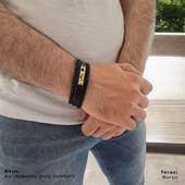 Doğum Ayına Özel 14 Ayar Altın Plakalı Taç Motifli Hakiki Siyah Derili Hediye Bileklik-397 thumbnail 3