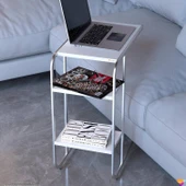 Modilayn C Yan Sehpa Dar Boy Tekerlekli Çalışma, Atıştırmalık, Yemek, Laptop Sehpası Beyaz - 3