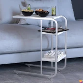 Modilayn C Yan Sehpa Dar Boy Tekerlekli Çalışma, Atıştırmalık, Yemek, Laptop Sehpası Beyaz - 2