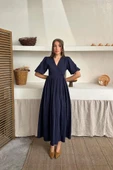 Lacivert Müslin Uzun Elbise thumbnail 2