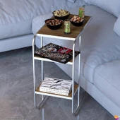 Modilayn C Yan Sehpa Dar Boy Tekerlekli Çalışma, Atıştırmalık, Yemek, Laptop Sehpası Ceviz - 5