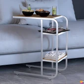 Modilayn C Yan Sehpa Dar Boy Tekerlekli Çalışma, Atıştırmalık, Yemek, Laptop Sehpası Meşe - 2