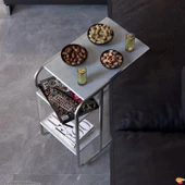 Modilayn C Yan Sehpa Dar Boy Tekerlekli Çalışma, Atıştırmalık, Yemek, Laptop Sehpası Çiçekli Beyaz - 1