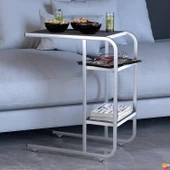 Modilayn C Yan Sehpa Dar Boy Tekerlekli Çalışma, Atıştırmalık, Yemek, Laptop Sehpası Siyah Çizgili - 4