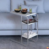 Modilayn C Yan Sehpa Dar Boy Tekerlekli Çalışma, Atıştırmalık, Yemek, Laptop Sehpası Çiçekli Beyaz - 7