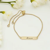 İsme Özel Dikdörtgen Motifli Altın Renkli Zincirli 14 Ayar Altın Plakalı Hediye Bileklik-400 thumbnail 1