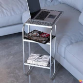 Modilayn C Yan Sehpa Dar Boy Tekerlekli Çalışma, Atıştırmalık, Yemek, Laptop Sehpası Siyah Desenli - 4