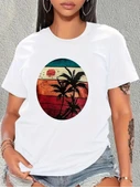 Kadın Kısa Kollu Palmiye Baskılı Viskon T-shirt thumbnail 2