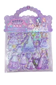 Sticker Kabartmalı Çantalı iki Sayfalı Sticker Seti (HQK014) - 21x17 cm- Lila Kız Giydirme - 2