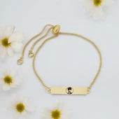 Sembole Özel Altın Renkli Zincirli 14 Ayar Altın Plakalı Dikdörtgen Motifli Hediye Bileklik-400 thumbnail 1