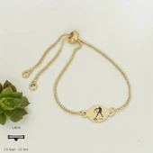 Burca Özel Oval Figürlü Altın Renkli Zincirli 14 Ayar Altın Plakalı Hediye Bileklik-399 thumbnail 1