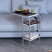 Modilayn C Yan Sehpa Dar Boy Tekerlekli Çalışma, Atıştırmalık, Yemek, Laptop Sehpası Siyah Çizgili - 7