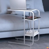 Modilayn C Yan Sehpa Dar Boy Tekerlekli Çalışma, Atıştırmalık, Yemek, Laptop Sehpası Beyaz Çizgili - 4