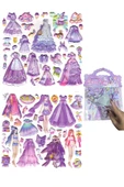 Sticker Kabartmalı Çantalı iki Sayfalı Sticker Seti (HQK014) - 21x17 cm- Lila Kız Giydirme - 1