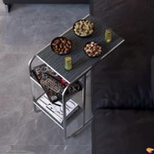 Modilayn C Yan Sehpa Dar Boy Tekerlekli Çalışma, Atıştırmalık, Yemek, Laptop Sehpası Siyah Çizgili - 1