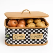 Dekorasyaa 2 Bölmeli Patates Soğanlık - Bambu - Dikdörtgen Dama Desen thumbnail 3