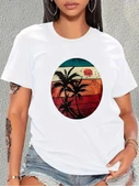 Kadın Kısa Kollu Palmiye Baskılı Viskon T-shirt thumbnail 5