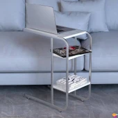 Modilayn C Yan Sehpa Dar Boy Tekerlekli Çalışma, Atıştırmalık, Yemek, Laptop Sehpası Beyaz Çizgili - 2