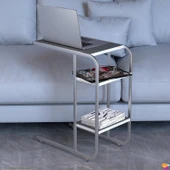 Modilayn C Yan Sehpa Dar Boy Tekerlekli Çalışma, Atıştırmalık, Yemek, Laptop Sehpası Siyah Çizgili - 3