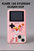 ÜSKÜDAR İLETİŞİM 168 Oyunlu Retro Konsol Tasarımlı iPhone 15 Pro Max   Kılıfı  Pembe Panter Desenli thumbnail 1