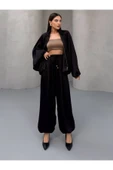 MY DEPO Kırışık Saten Oversize Takım – Fermuarlı Bluz & Balo Paça Pantolon - 2