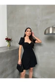 MY DEPO Düğme Detaylı Kol Büzgülü Mini Elbise - 1