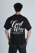 God Wins Siyah Oversize Tasarım T-Shirt - 4