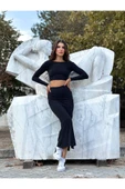 MY DEPO Kadın Sırt Dekolte Crop & Yırtmaçlı Etek Takım - 1