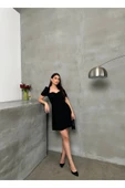 MY DEPO Düğme Detaylı Kol Büzgülü Mini Elbise - 3