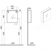 Vitra Core Dolaplı Üstten Aydınlatmalı Ayna (Sağ), 60 cm, Hareli Doğal Ahşap, 67596 - 2