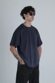 Lacivert Yıldız Detaylı Tasarım Oversize T-Shirt - 2