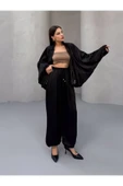 MY DEPO Kırışık Saten Oversize Takım – Fermuarlı Bluz & Balo Paça Pantolon - 3