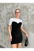 MY DEPO Kadın T-shirt Detay Önü Büzgülü Mini Elbise - 1