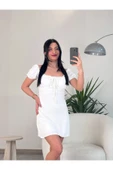 Kyra Studios Muadil Beyaz Bağcıklı Elbise 2380 - 1