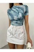 MY DEPO Kadın Batik Desen Omuz ve Bel Drapeli Bluz - 1