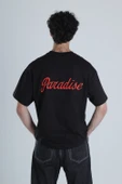 Paradise Siyah Oversize Tasarım T-Shirt - 4