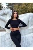 MY DEPO Kadın Sırt Dekolte Crop & Yırtmaçlı Etek Takım - 3
